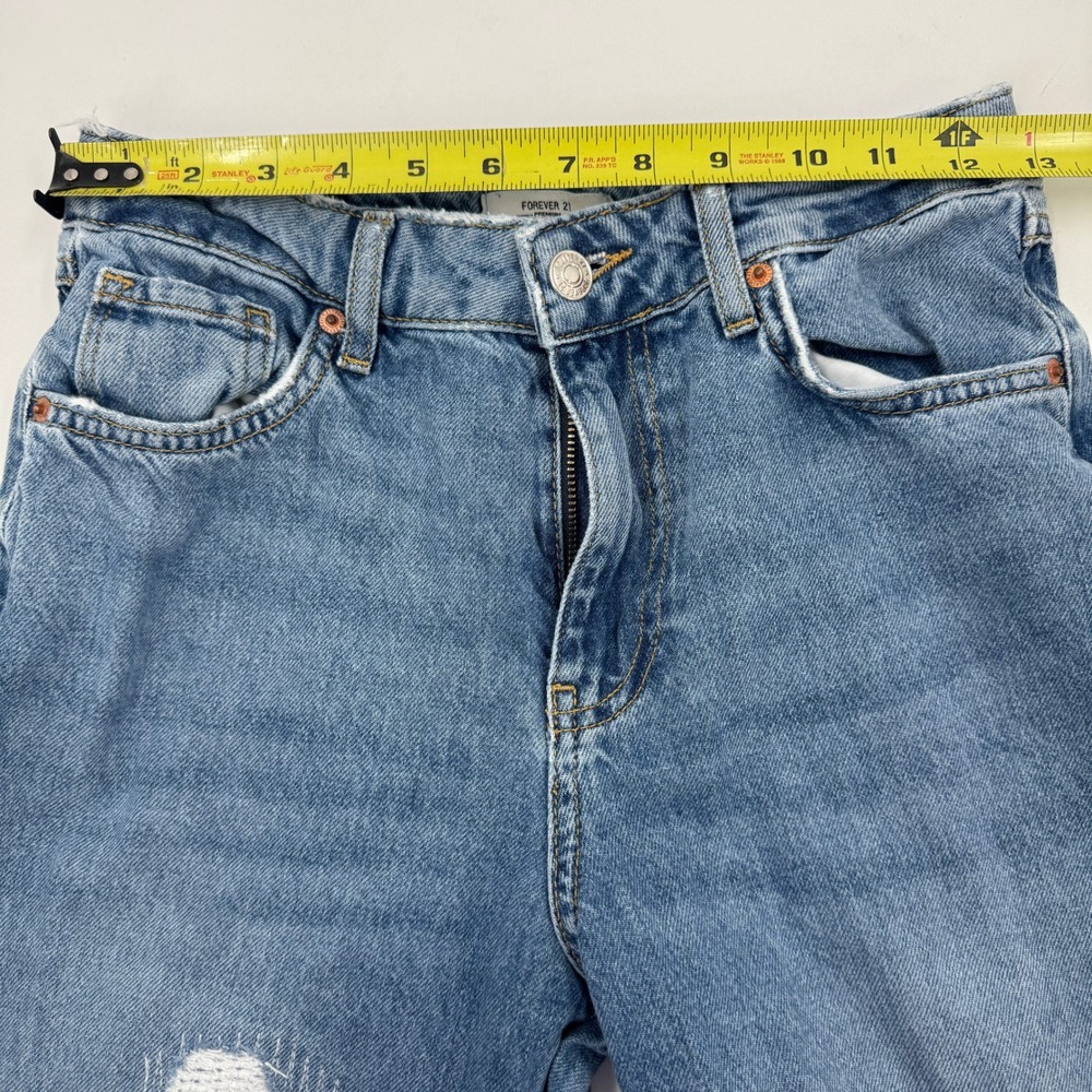 Forever 21 Premium Wide Leg Distressed Jeans Womens 25 Blue High Rise Ripped - Picture 8 of 11